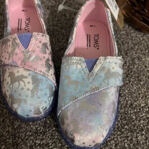 TOMS Pink and Blue Slippers with Dreamy Watercolor Design